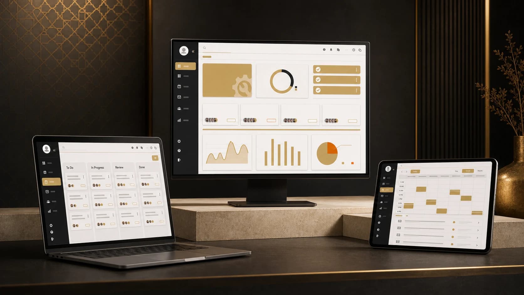 Family Development Foundation operations platform across desktop, laptop, and tablet displays