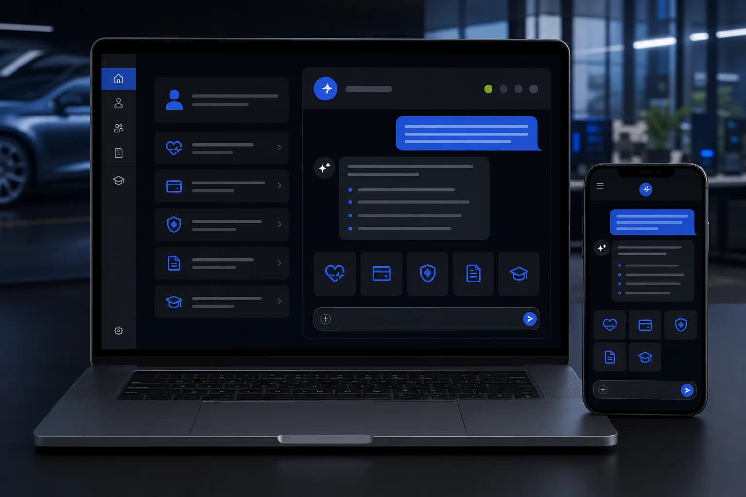 FORVIA employee self-service chatbot on desktop and mobile