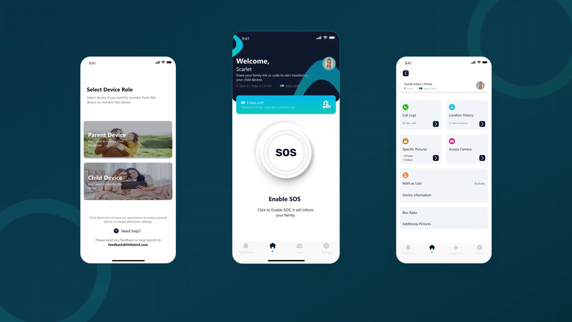 Our LittleBird parental control app across parent and child mobile experiences
