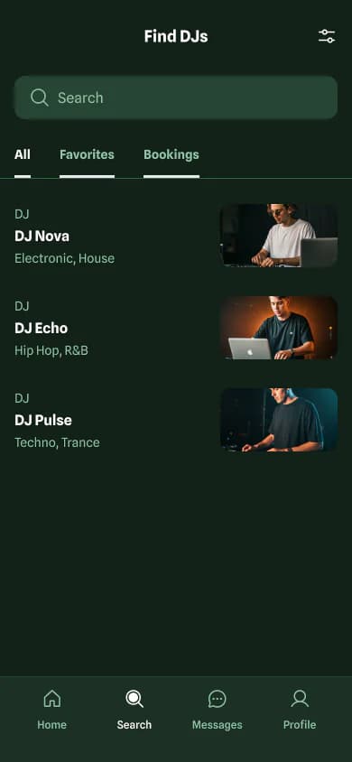 Music Meetup DJ profile experience