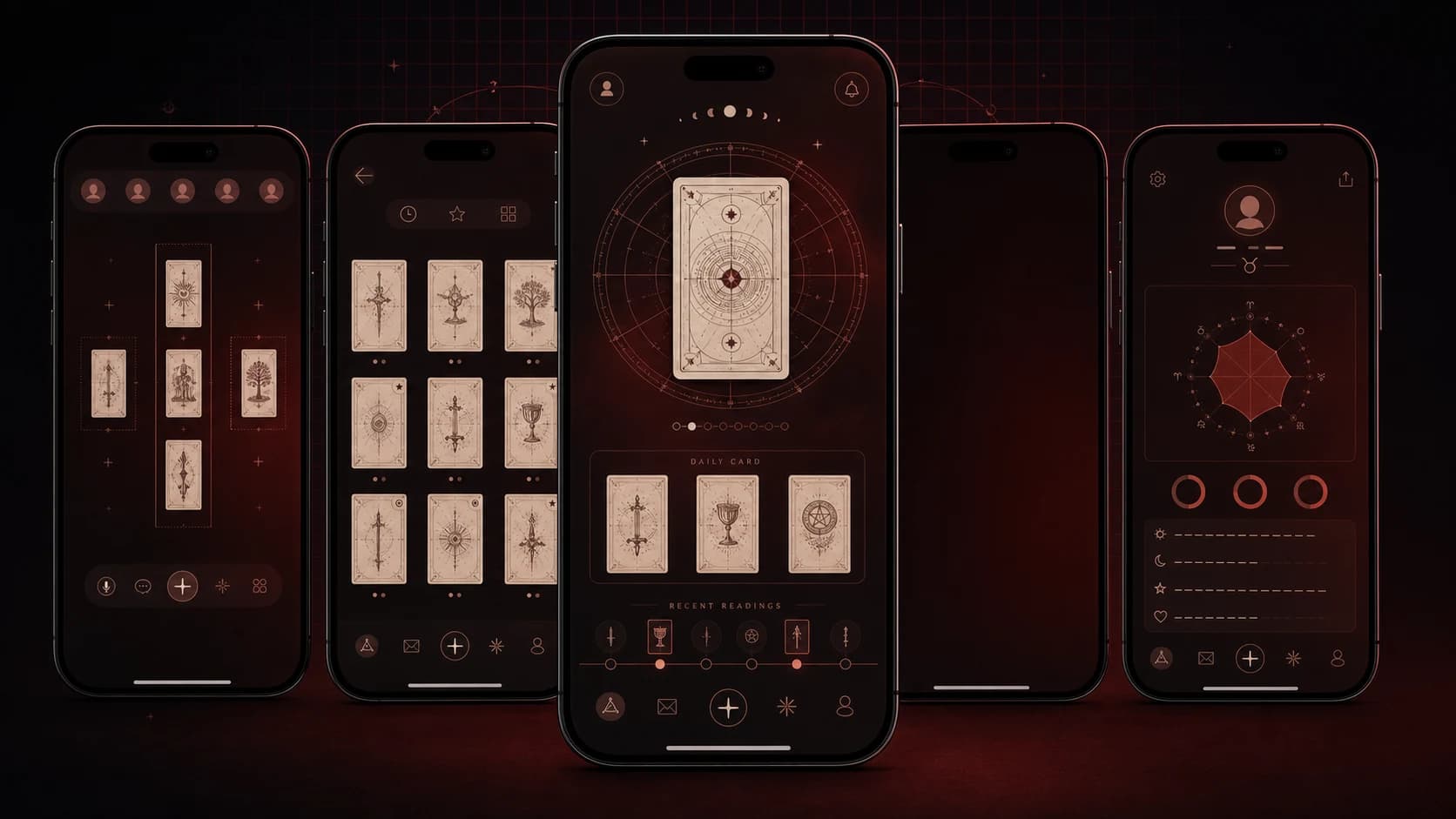 Tarot Tap personalized tarot product overview across mobile screens