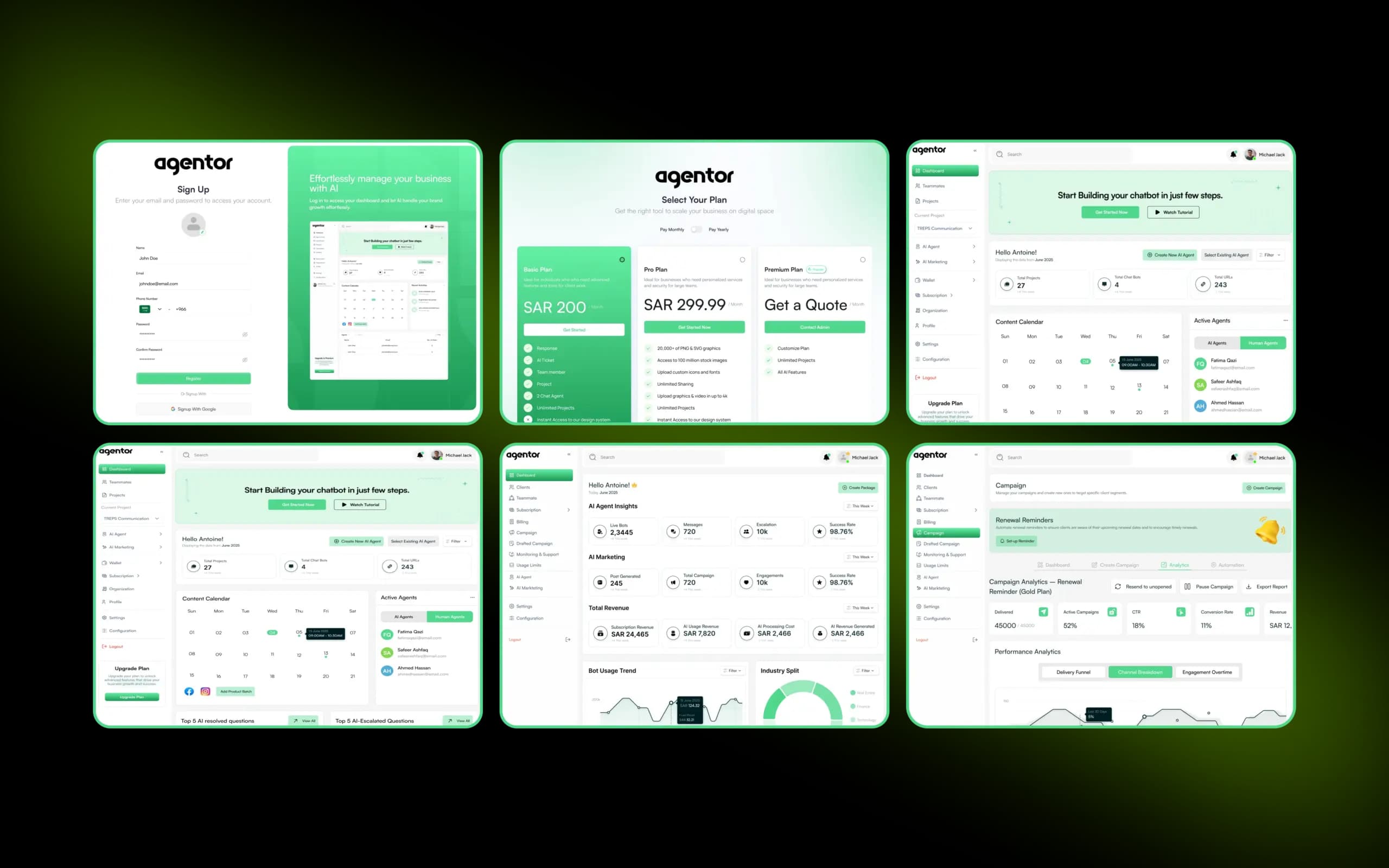 Agentor final product screens