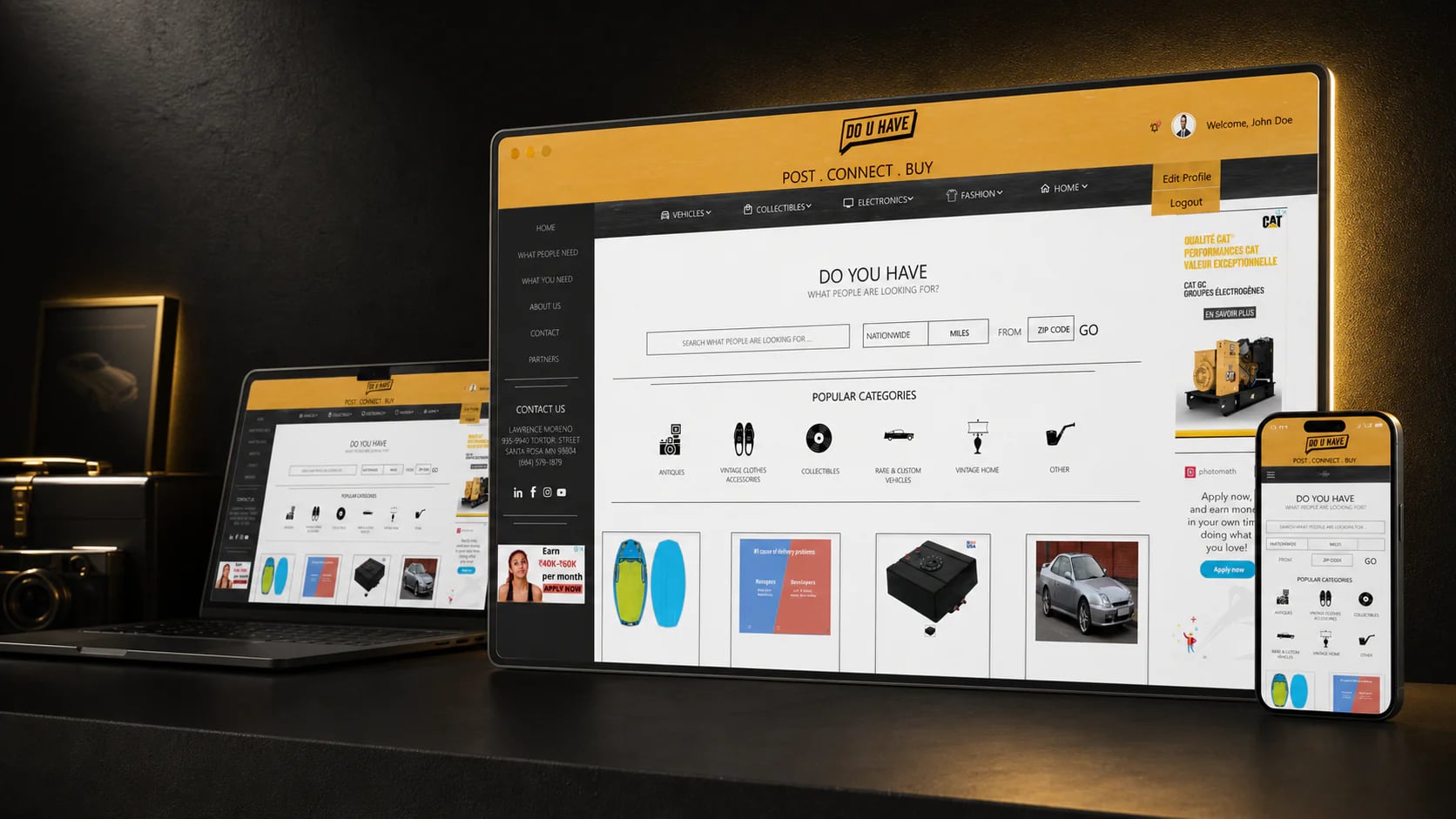 DO U HAVE marketplace dashboard in a premium multi-device product presentation