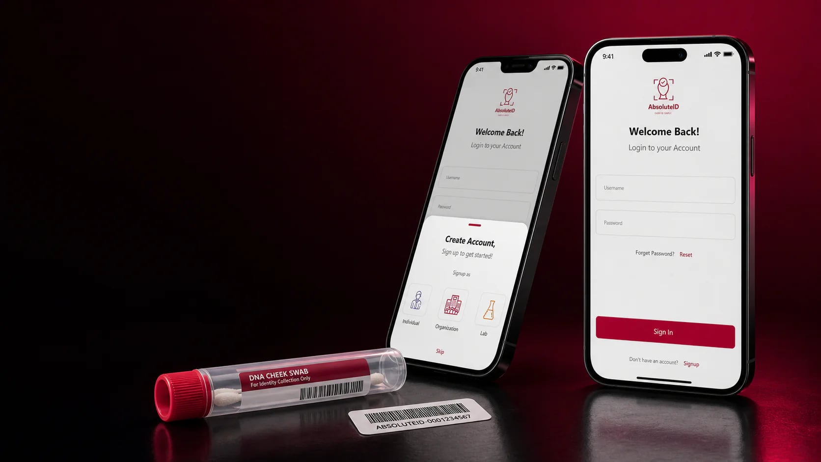 AbsoluteID mobile identity platform with sealed cheek-swab collection tube AbsoluteID mobile identity platform with sealed cheek-swab collection tube