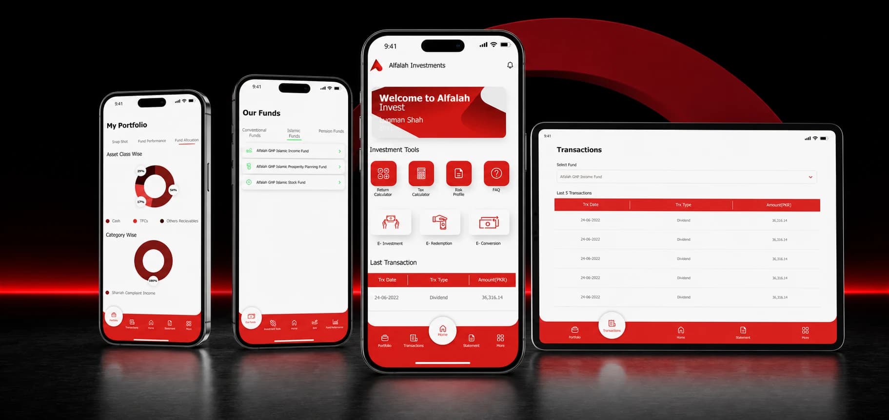Alfalah Investments home, portfolio, funds, and transactions experience across multiple devices Alfalah Investments home, portfolio, funds, and transactions experience across multiple devices
