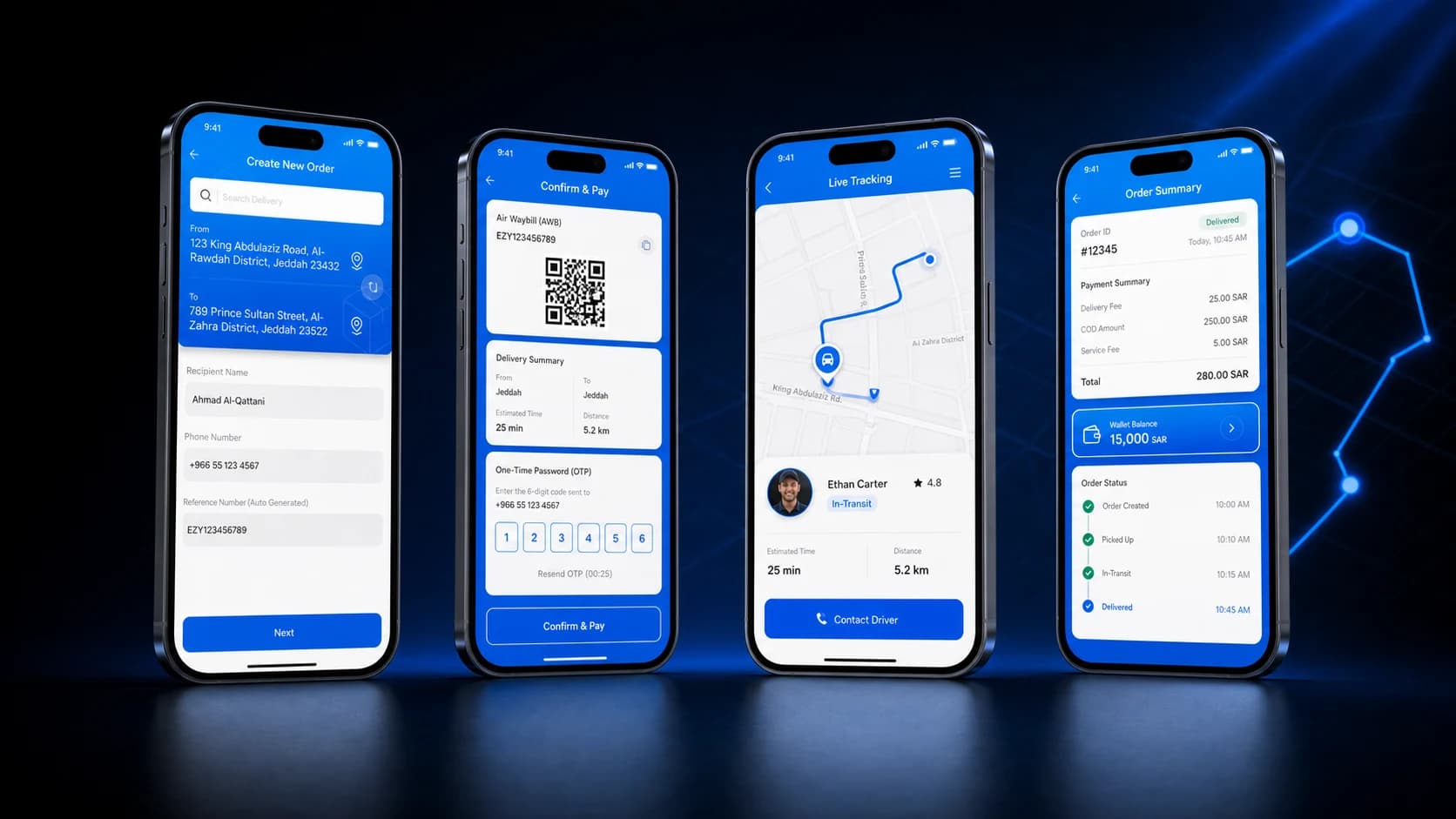 Ezy delivery creation, AWB and OTP verification, live tracking, wallet, and delivery status features Ezy delivery creation, AWB and OTP verification, live tracking, wallet, and delivery status features
