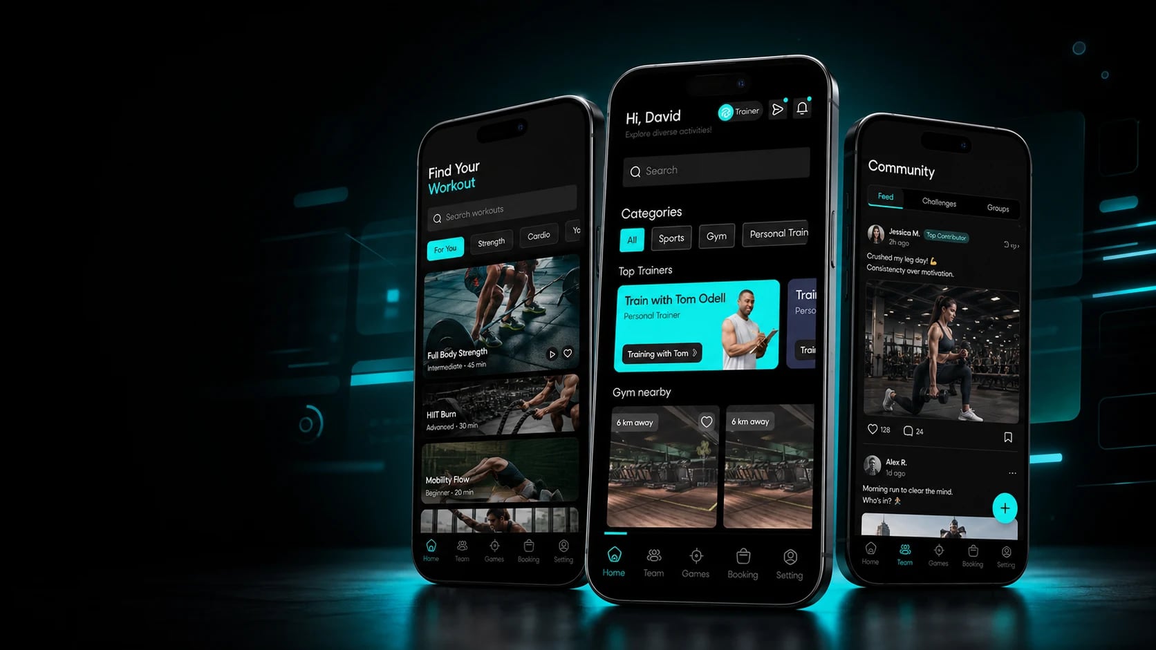Fitbond workout discovery, trainer marketplace, and community app screens Fitbond workout discovery, trainer marketplace, and community app screens
