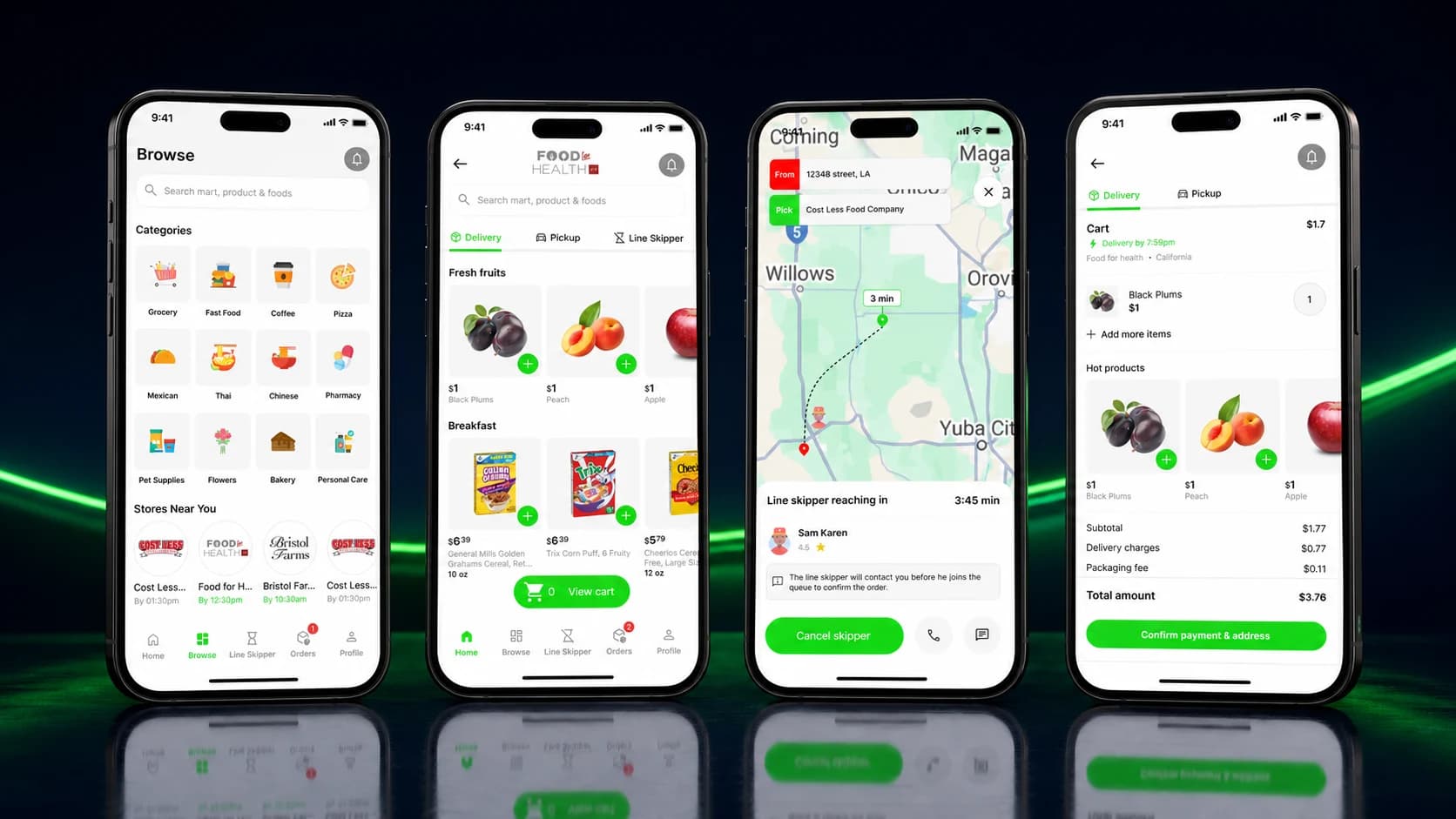 Line It Up category browsing, store shopping, live line-skipper tracking, and cart features Line It Up category browsing, store shopping, live line-skipper tracking, and cart features
