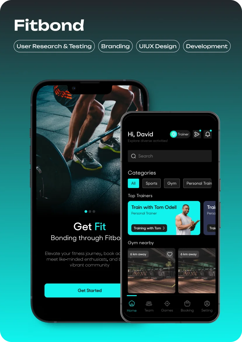 Fitbond mobile fitness app screens